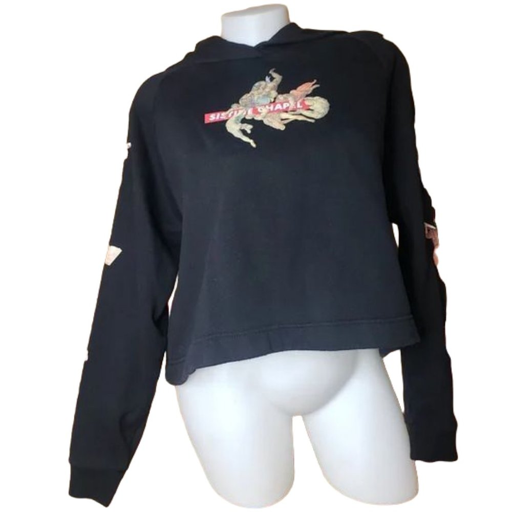 ZARA WOMAN SISTINE CHAPEL CROPPED BLACK SWEATSHIRT HOODIE SIZE MEDIUM - Picture 2 of 13